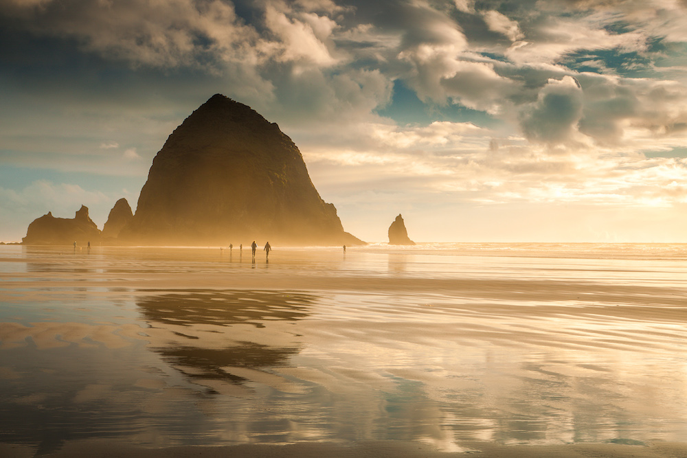 Golden Hour View Of Haystack Rock Near Cannon Beach